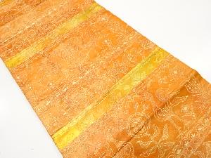 横段に花鳥模様織り出し　名古屋帯